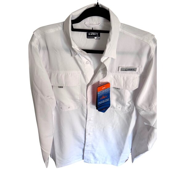 Habit Crayfish Creek Size Small UPF 40 Bright White Men's Button Up Shirt NWT Ri - Picture 12 of 14